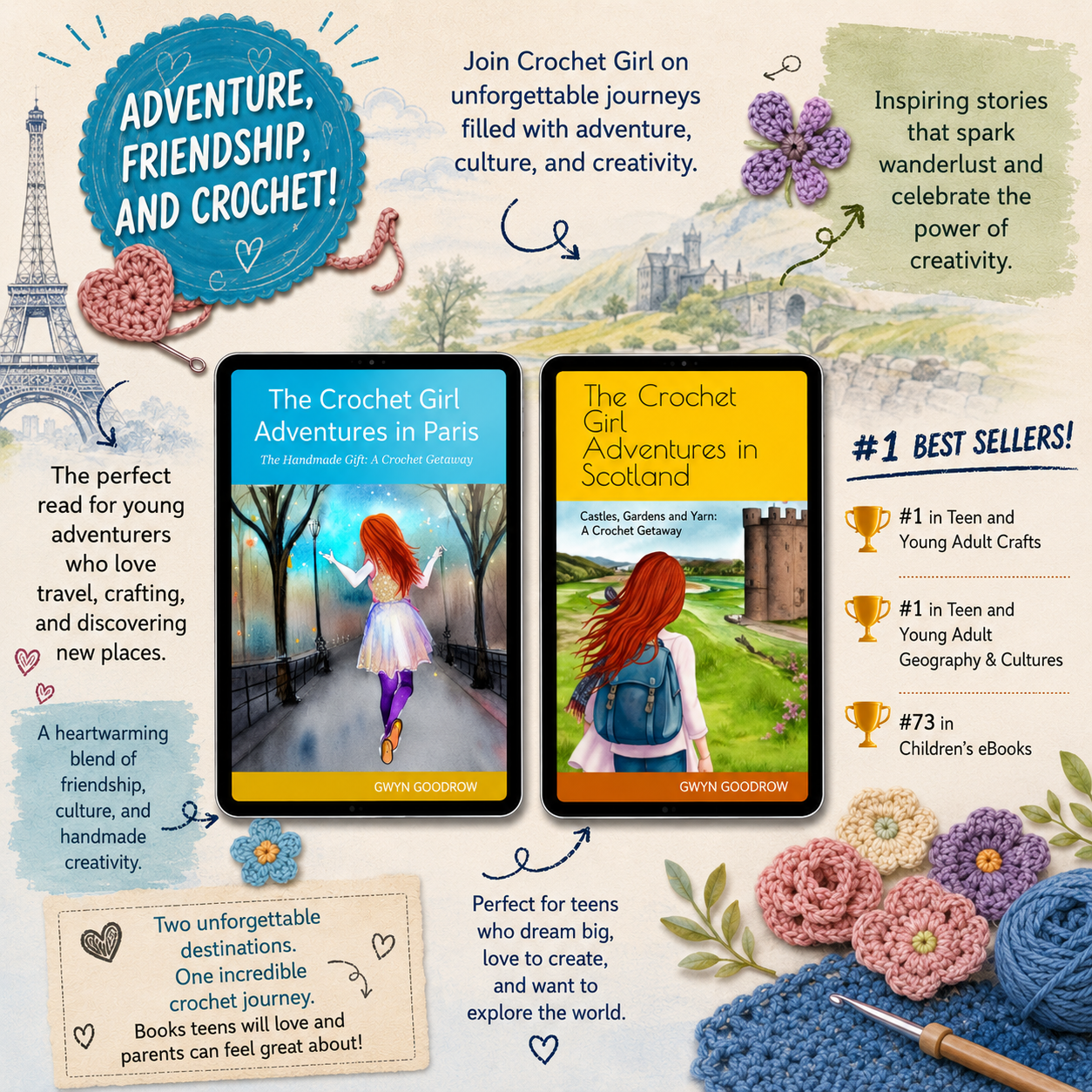 Best Seller Image with both Crochet Girl Adventurebooks_2026