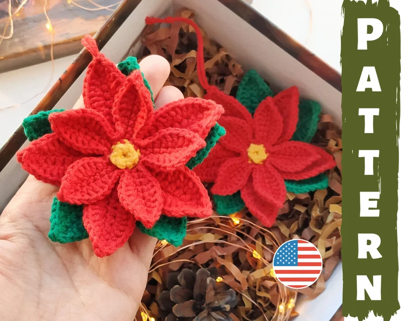 Image of crocheted poinsettia and link to pattern